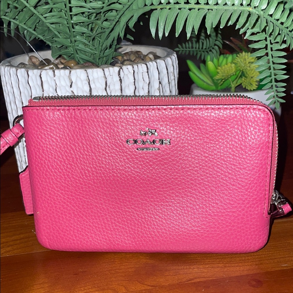 Coach Pink Pebbled Leather Wristlet Clutch